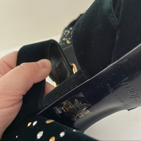 MAJE Studded Dark Green Velvet Platform Sandals - Picture 14 of 16